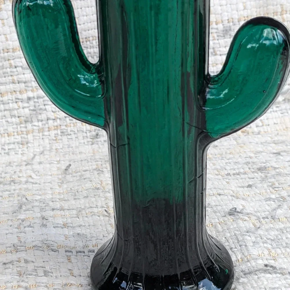 Cactus Candle Holder Glass Green 6.5 inches